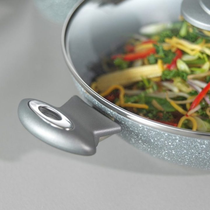 Wok keptuvė Salter Marblestone, 28 cm, pilka
