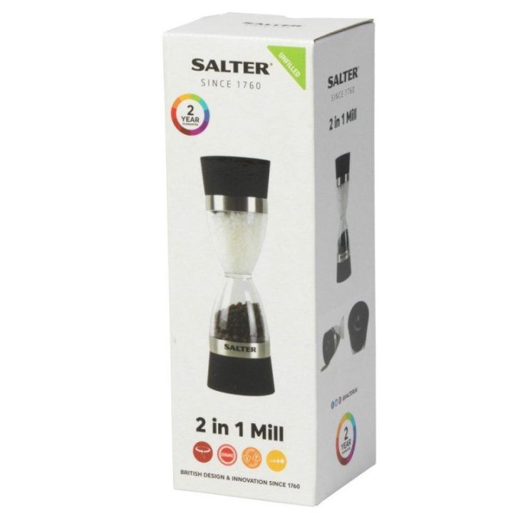 Druskos ir pipirų malūnėlis 2 viename Salter, 19 cm, skaidrus