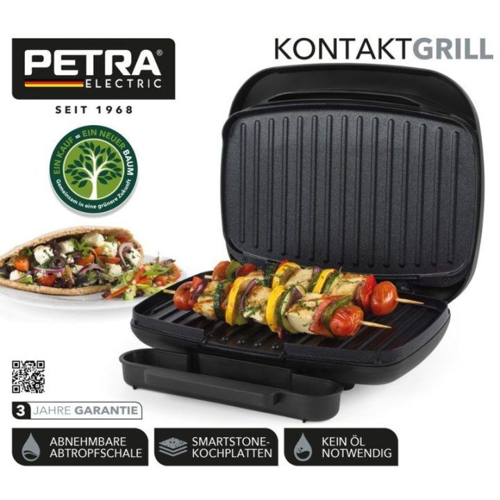 Grilis su dviem nelipniomis kepimo plokštėmis Petra, 1000 W, juodas
