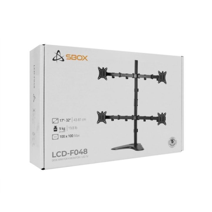 Keturių monitorių stovas Sbox LCD-F048-2, 17–32 colių, juodas
