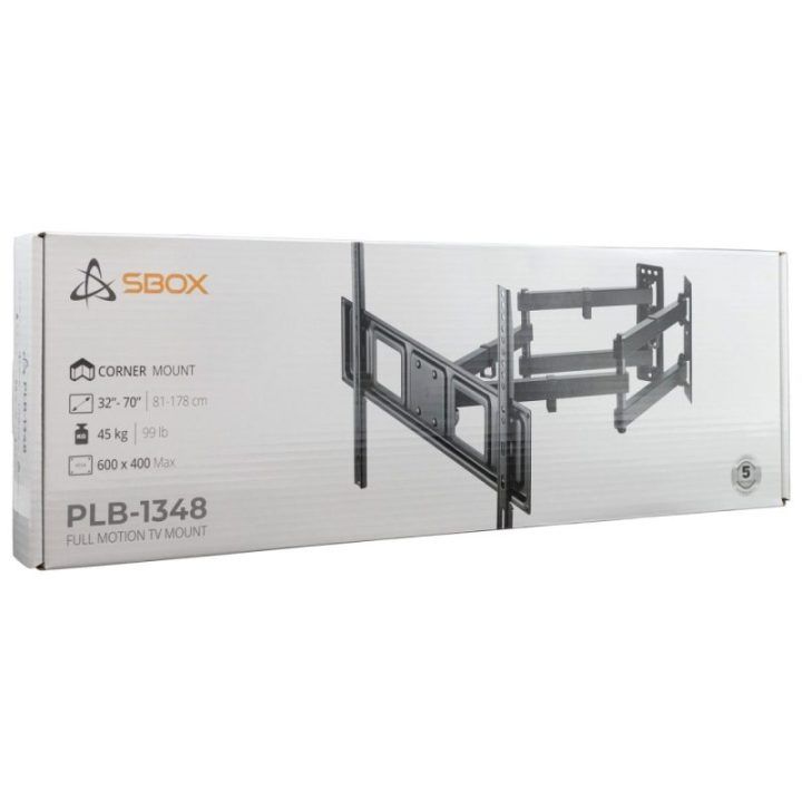 Pakreipiamas ir pasukamas sieninis televizoriaus laikiklis Sbox PLB-1348-2, juodas
