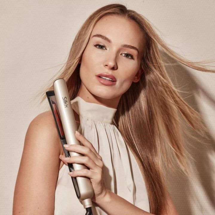 Infraraudonųjų spindulių plaukų tiesintuvas Silkn SilkyStraight, rožinio aukso spalvos