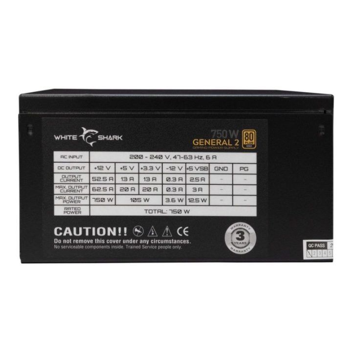 Visiškai modulinis kompiuterio maitinimo blokas White Shark General-2, 750 W, juodas