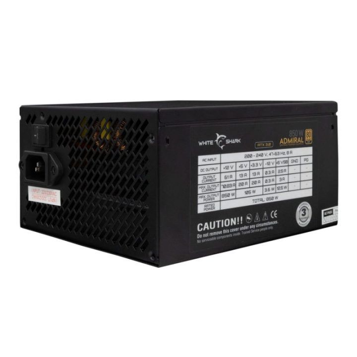Visiškai modulinis kompiuterio maitinimo blokas White Shark GPSU-850W Admiral, 850 W, juodas