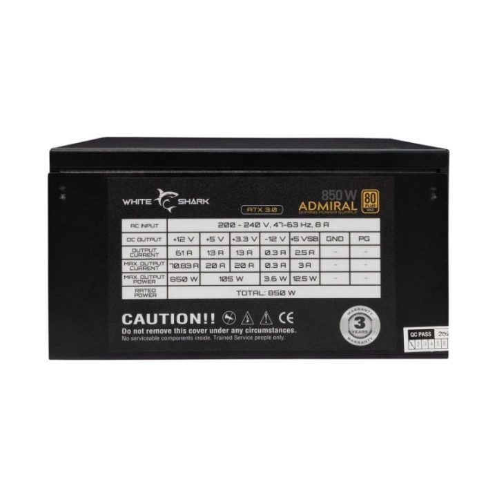 Visiškai modulinis kompiuterio maitinimo blokas White Shark GPSU-850W Admiral, 850 W, juodas