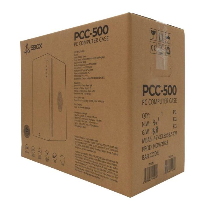ATX kompiuterio korpusas Sbox PCC-500, baltas