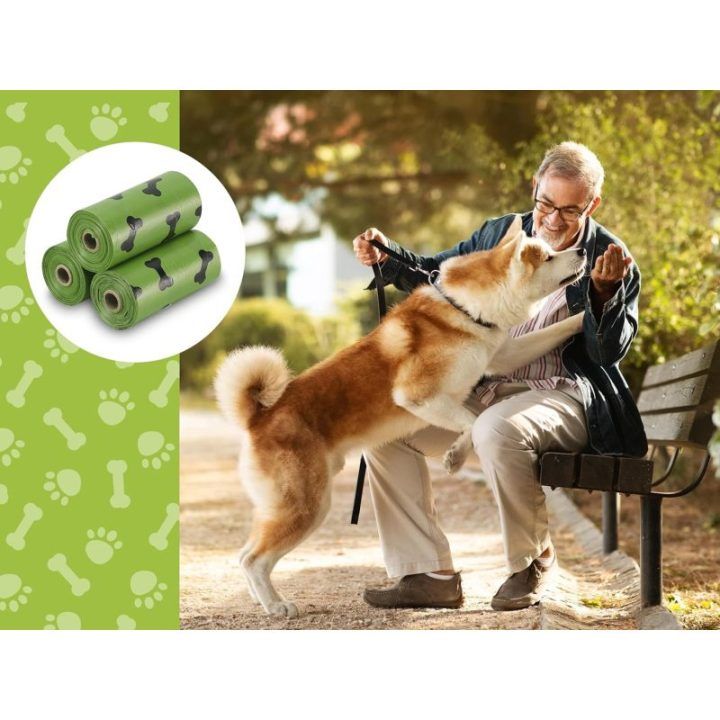 Šunų išmatų maišeliai su juodų kaulų raštu Beper C207PET012, 45 vnt., žali