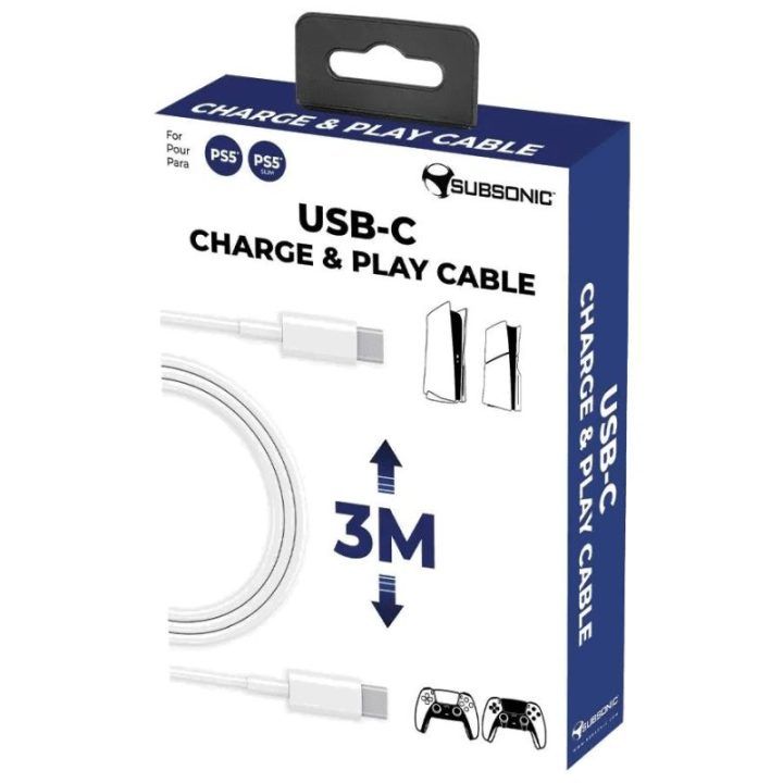 USB-C įkrovimo ir duomenų perdavimo kabelis PS5 Subsonic, 3 m