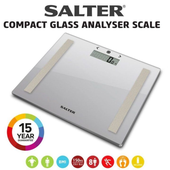 Kūno sudėties svarstyklės Salter Compact Glass Analyser, 150 kg, sidabro spalvos