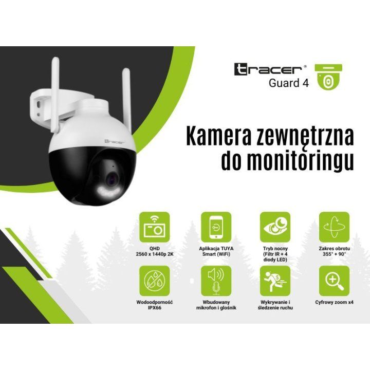 Vidaus ir lauko stebėjimo kamera su judesio sekimu Tracer GUARD 4, 4 MP, 2560 × 1440 px