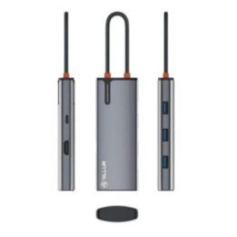 USB-C šakotuvas su HDMI ir 3 USB 3.0 prievadais Tellur, 100 W, pilkas