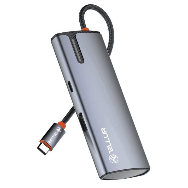USB-C šakotuvas su HDMI ir 3 USB 3.0 prievadais Tellur, 100 W, pilkas