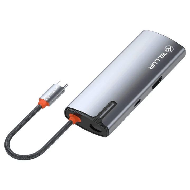 USB-C šakotuvas su HDMI ir 3 USB 3.0 prievadais Tellur, 100 W, pilkas