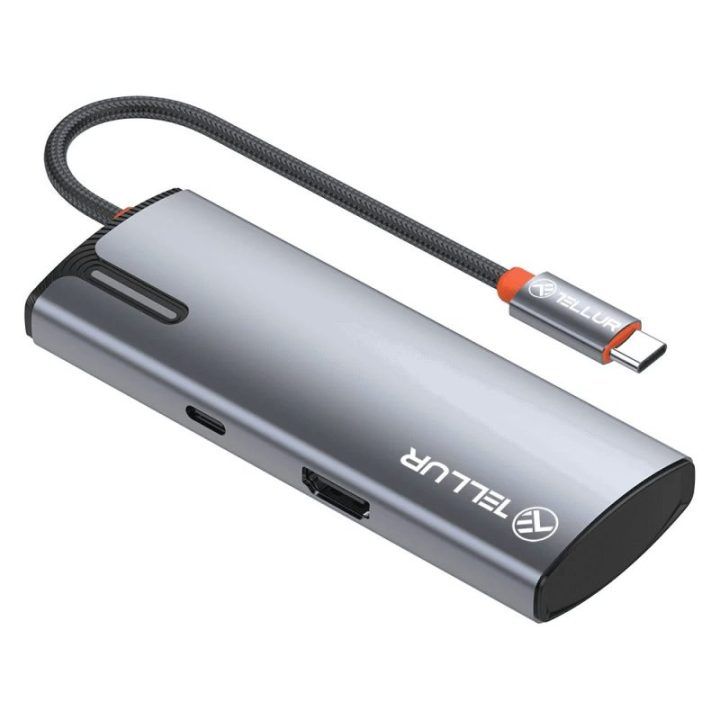 USB-C šakotuvas su HDMI ir 3 USB 3.0 prievadais Tellur, 100 W, pilkas