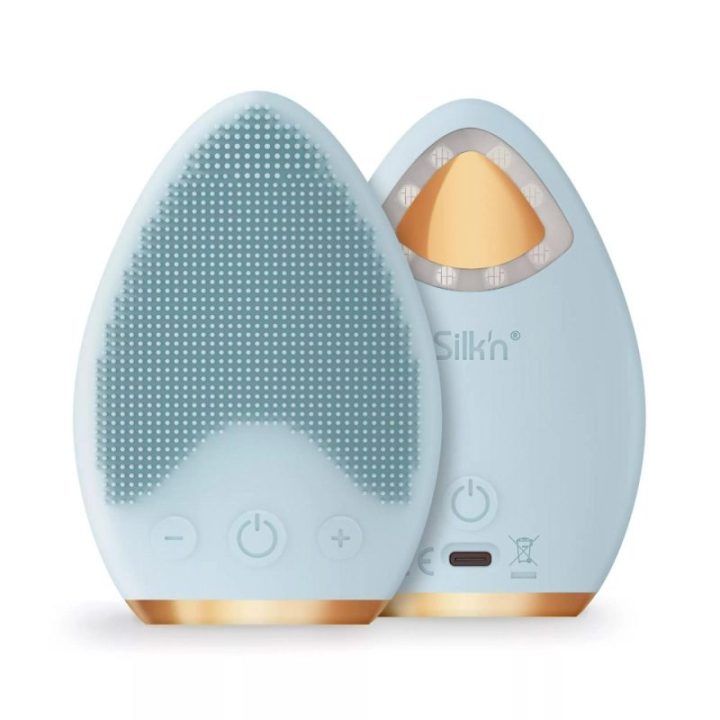 Elektrinis silikoninis veido priežiūros šepetėlis Silkn Bright Lux, mėlynas