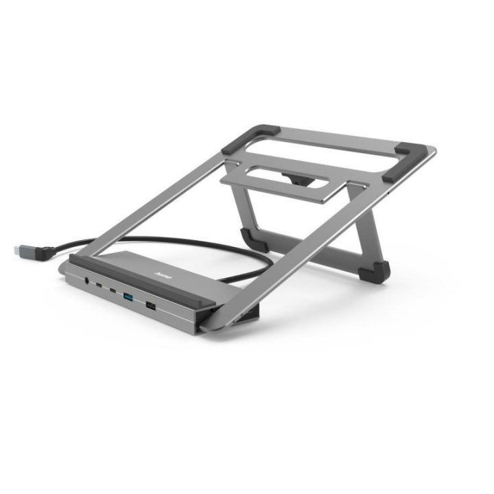 Nešiojamojo kompiuterio stovas su USB-C prijungimo stotele Hama Connect2Office, 12 jungčių, 100 W, pilkas