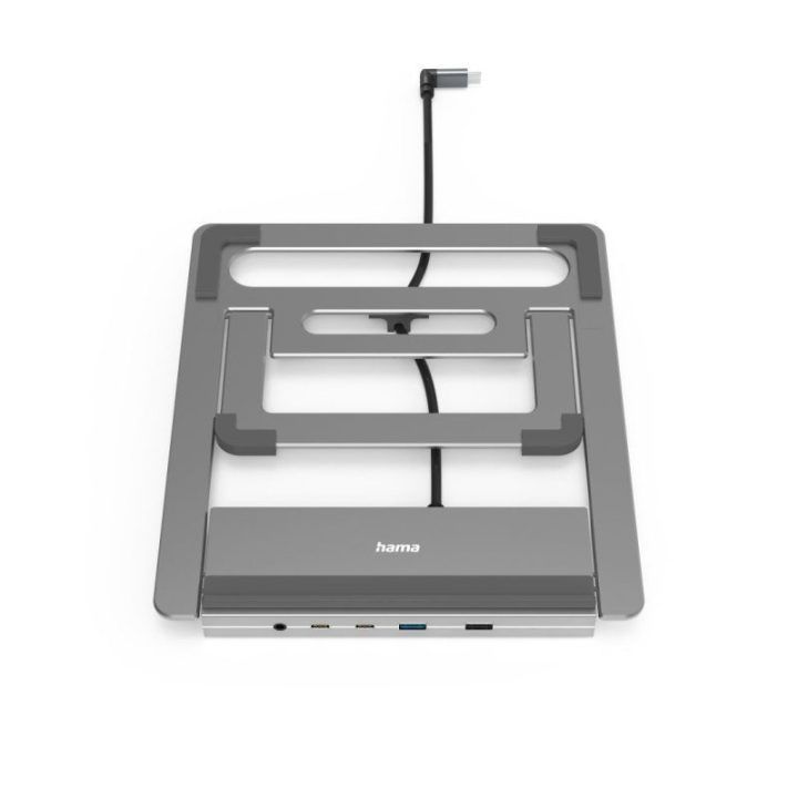 Nešiojamojo kompiuterio stovas su USB-C prijungimo stotele Hama Connect2Office, 12 jungčių, 100 W, pilkas