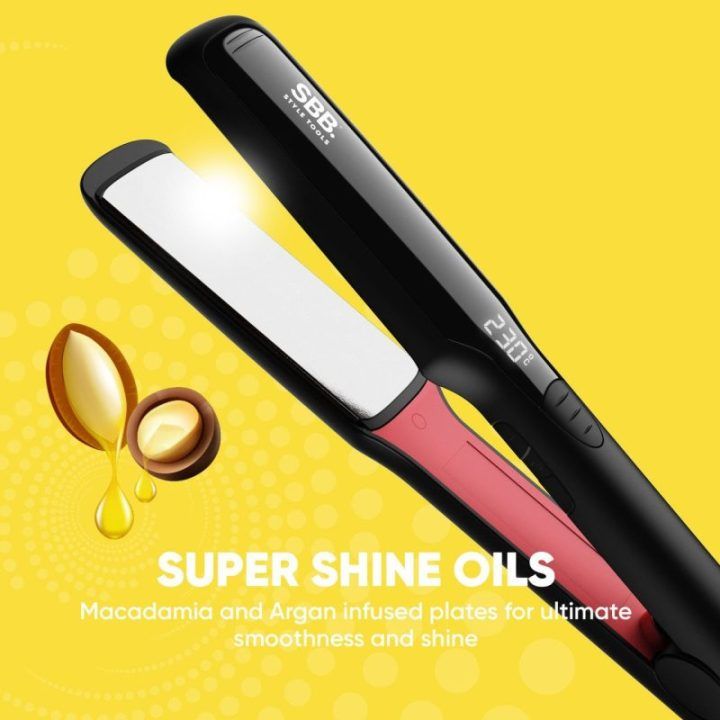 Plaukų tiesintuvas su plačiomis keraminėmis plokštelėmis SBB Straight Up Shine XL