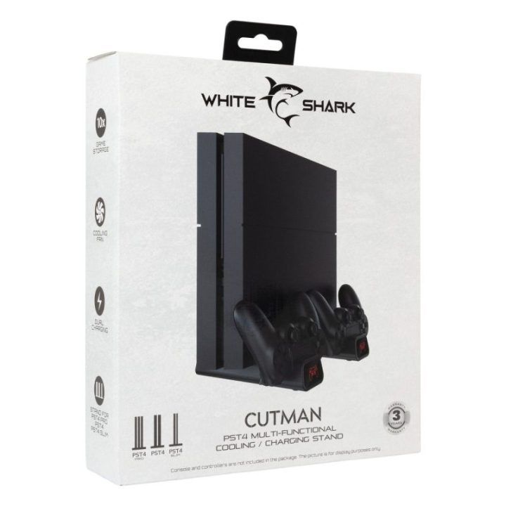 PS4 aušinimo stotelė su dviejų valdiklių įkrovimu White Shark CUTMAN, juoda