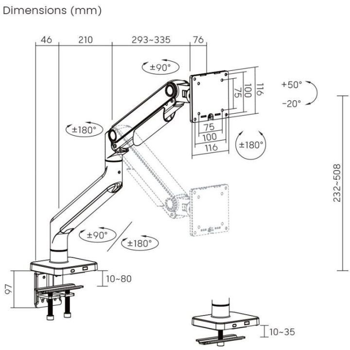 Stalinis monitoriaus laikiklis Sbox LCD-C49, 17–49 colių, iki 20 kg, 100 × 100 mm