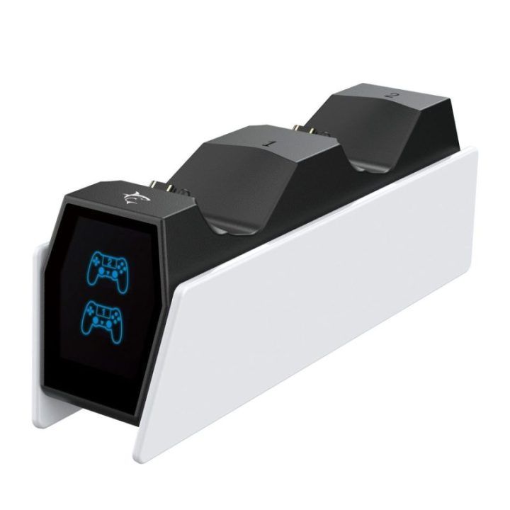 Dviguba žaidimų valdiklių įkrovimo stotelė PS4 valdikliams White Shark RINGSIDE, 0,8 m, balta su juoda