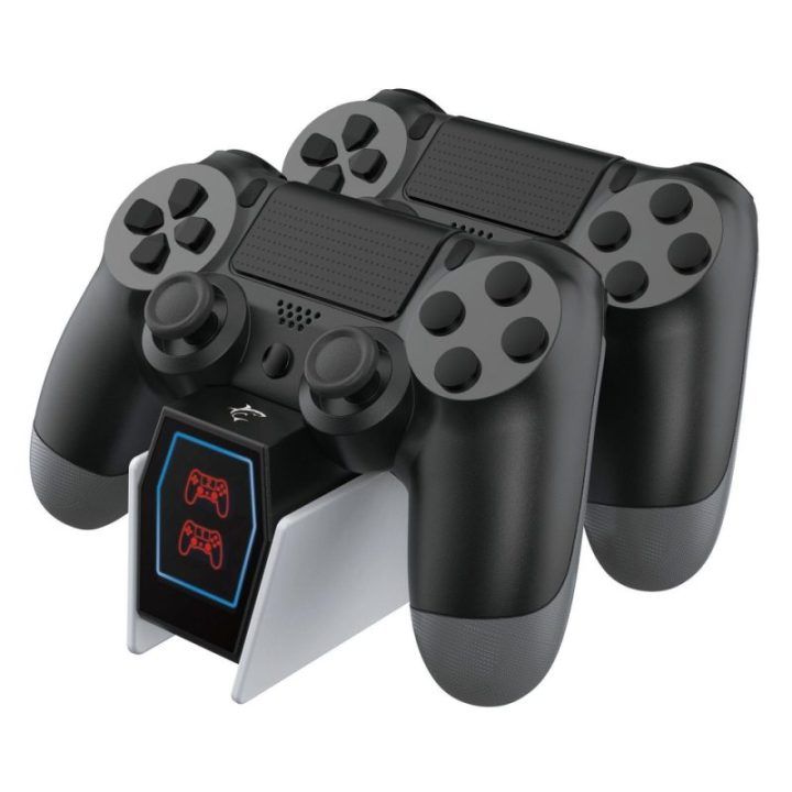Dviguba žaidimų valdiklių įkrovimo stotelė PS4 valdikliams White Shark RINGSIDE, 0,8 m, balta su juoda