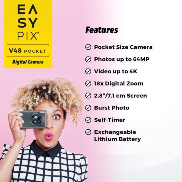 Skaitmeninis fotoaparatas Easypix V48 Pocket su 18× priartinimu, antracito spalvos