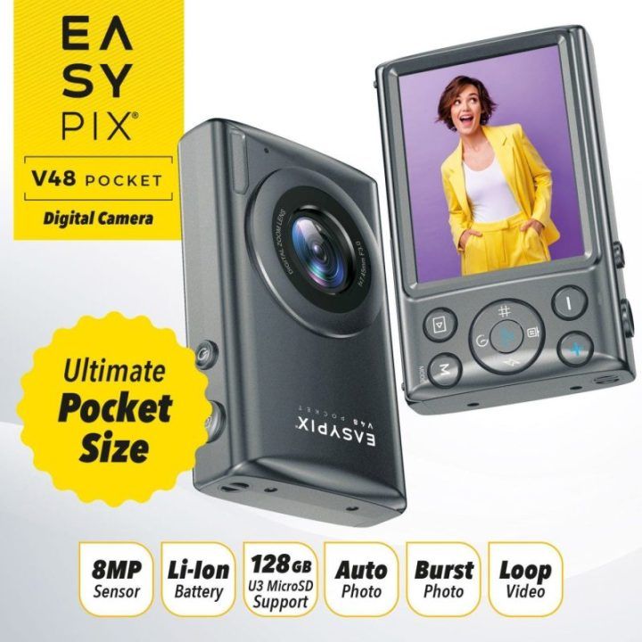 Skaitmeninis fotoaparatas Easypix V48 Pocket su 18× priartinimu, antracito spalvos
