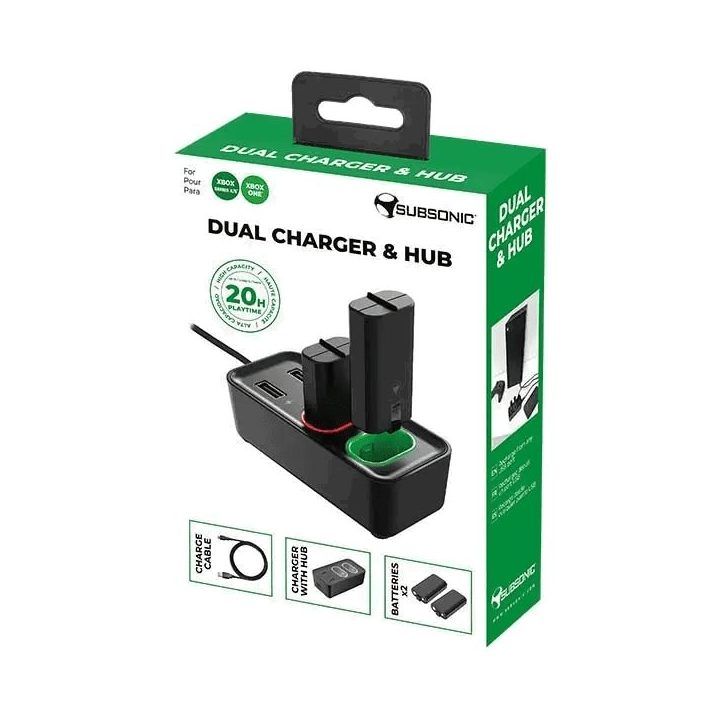 Xbox valdiklių įkroviklis ir USB 2.0 šakotuvas Subsonic SA5704-SX, 2 × 1200 mAh