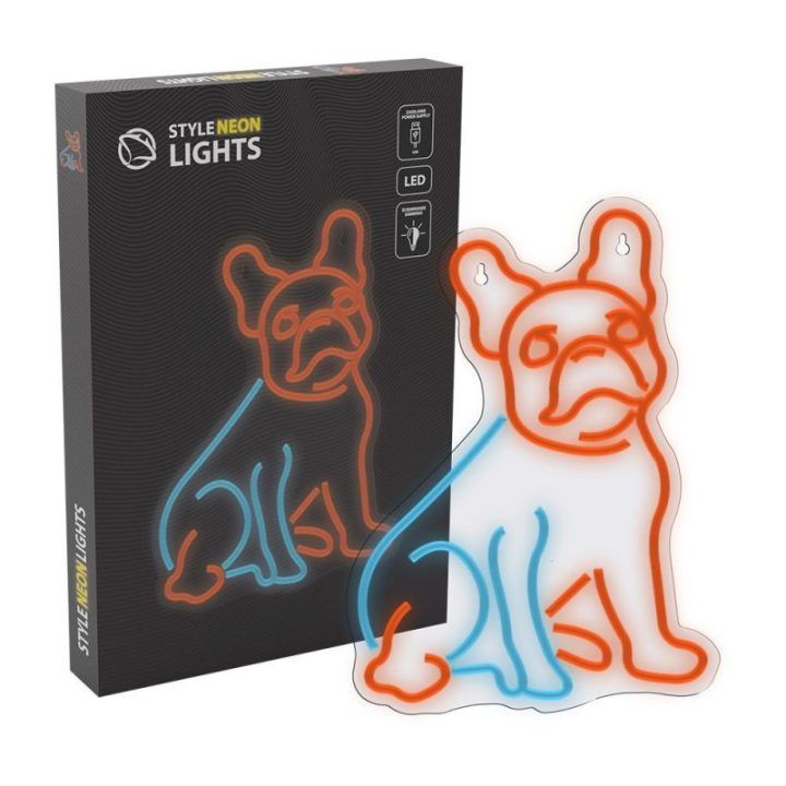 Dekoratyvinis LED neoninis šviestuvas su prancūzų buldogo motyvu Manta SNL68MT, įvairiaspalvis