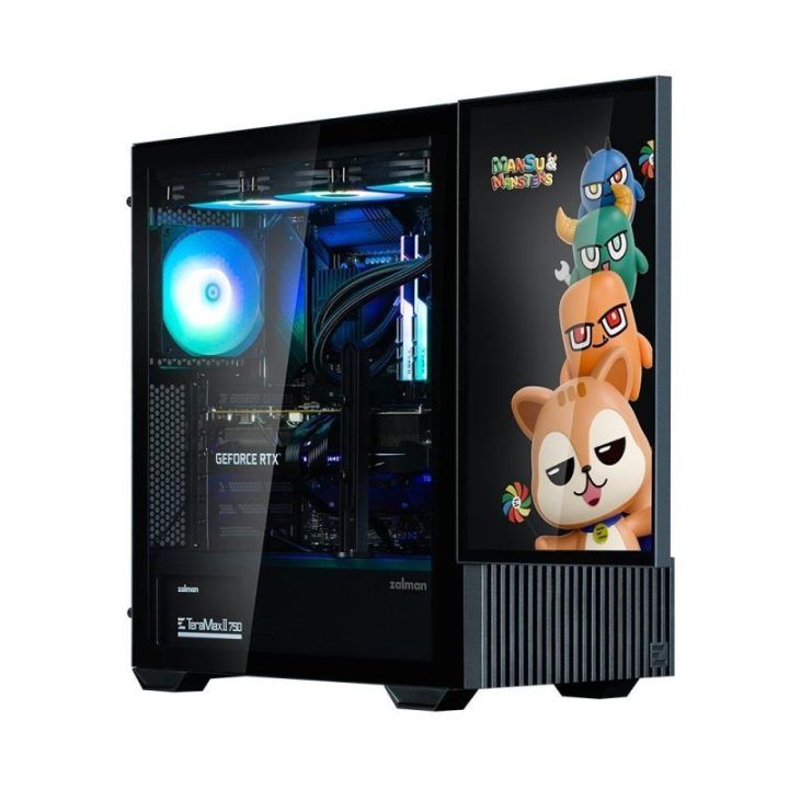 ATX kompiuterio korpusas su 15,6 colio ekranu Zalman Z10 DS, 1 × 120 mm ARGB ventiliatorius, juodas