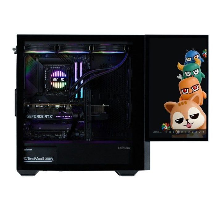 ATX kompiuterio korpusas su 15,6 colio ekranu Zalman Z10 DS, 1 × 120 mm ARGB ventiliatorius, juodas