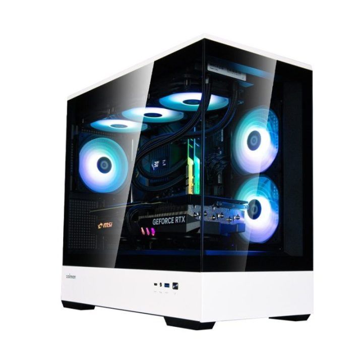 MATX kompiuterio korpusas su 3 × 120 mm ARGB ventiliatoriais Zalman P30 BW, juodos ir baltos spalvos