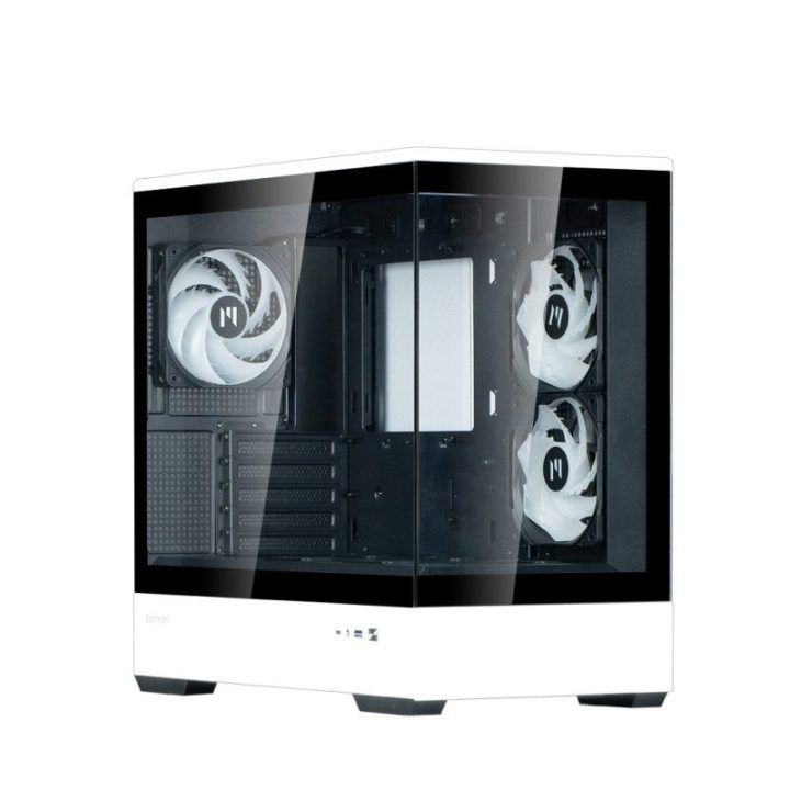 MATX kompiuterio korpusas su 3 × 120 mm ARGB ventiliatoriais Zalman P30 BW, juodos ir baltos spalvos