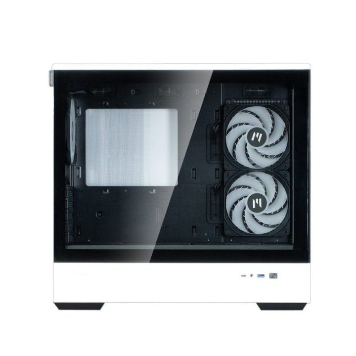 MATX kompiuterio korpusas su 3 × 120 mm ARGB ventiliatoriais Zalman P30 BW, juodos ir baltos spalvos