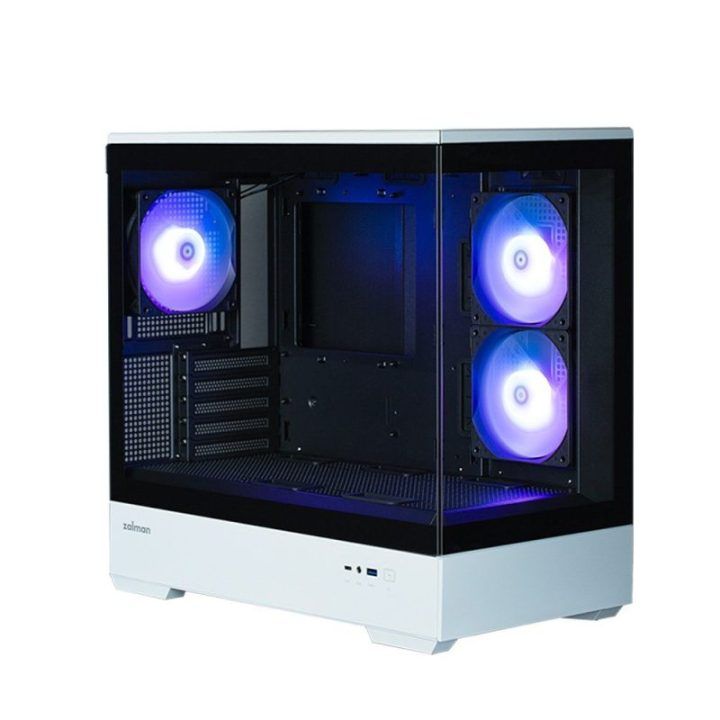 MATX kompiuterio korpusas su 3 × 120 mm ARGB ventiliatoriais Zalman P30 BW, juodos ir baltos spalvos