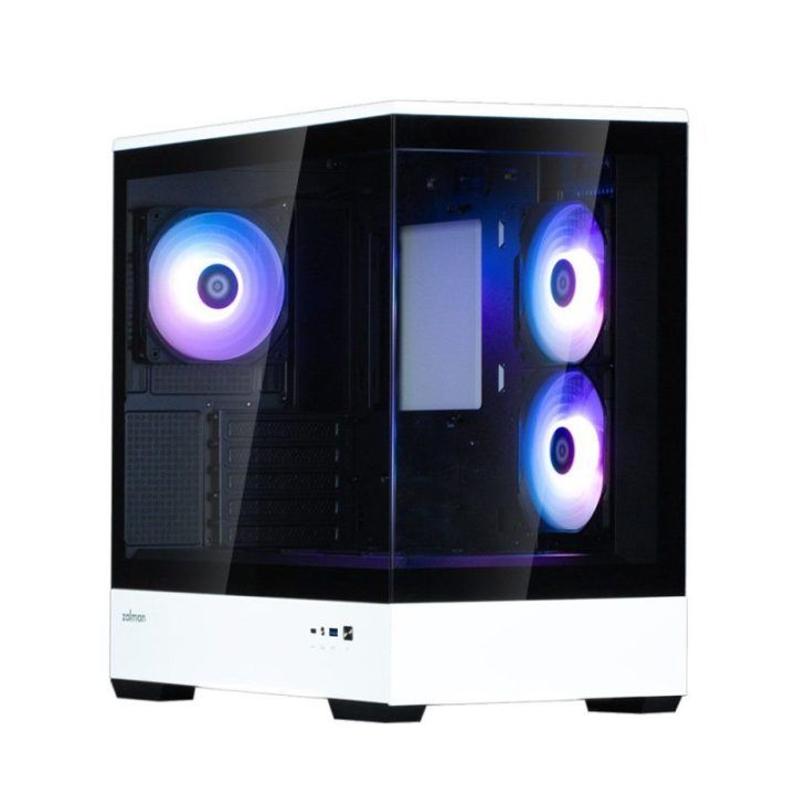 MATX kompiuterio korpusas su 3 × 120 mm ARGB ventiliatoriais Zalman P30 BW, juodos ir baltos spalvos