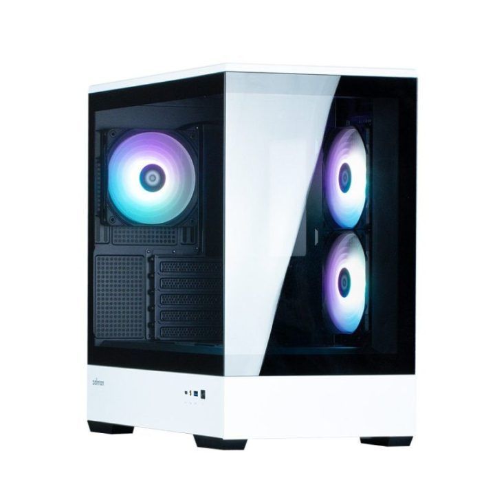 MATX kompiuterio korpusas su 3 × 120 mm ARGB ventiliatoriais Zalman P30 BW, juodos ir baltos spalvos