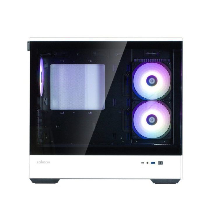 MATX kompiuterio korpusas su 3 × 120 mm ARGB ventiliatoriais Zalman P30 BW, juodos ir baltos spalvos