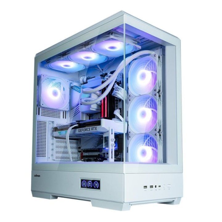 ATX vidutinio bokšto kompiuterio korpusas su 4 × 120 mm ARGB ventiliatoriais Zalman P50 DS, baltas