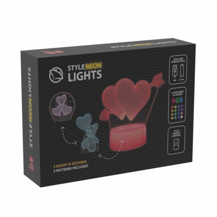 LED šviestuvo rinkinys su 3D širdies motyvu Manta SNL115RGB, 3 dizainai