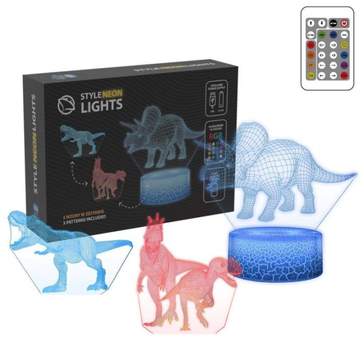 Dekoratyvinio LED šviestuvo rinkinys su 3 dinozaurų motyvais Manta SNL117RGB