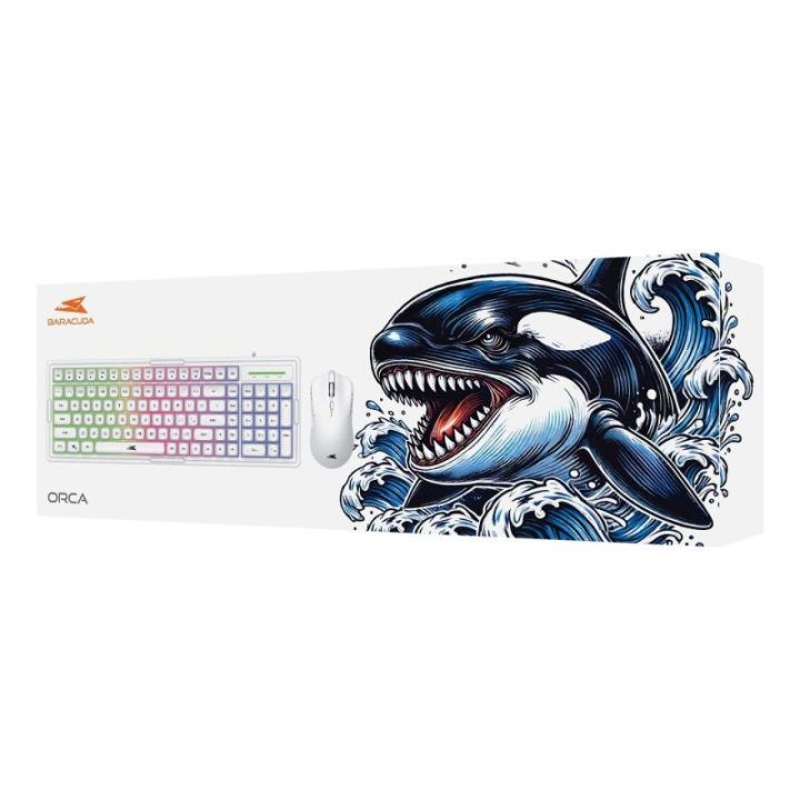 Žaidimų klaviatūros ir pelės rinkinys Baracuda ORCA-W, baltas