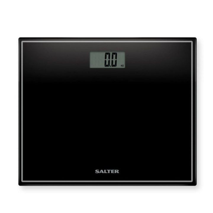 Elektroninės kūno svarstyklės su grūdinto stiklo platforma Salter, 150 kg, juodos