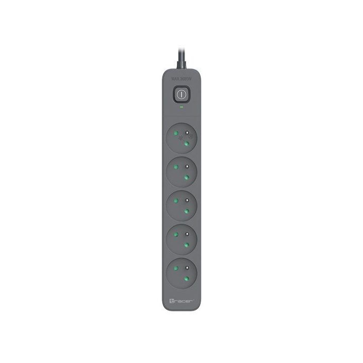 Maitinimo juostelė su 5 lizdais ir 2 USB jungtimis Tracer Zebra, 2,1 A, 1,5 m