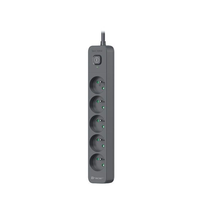 Maitinimo juostelė su 5 lizdais ir 2 USB jungtimis Tracer Zebra, 1,5 m