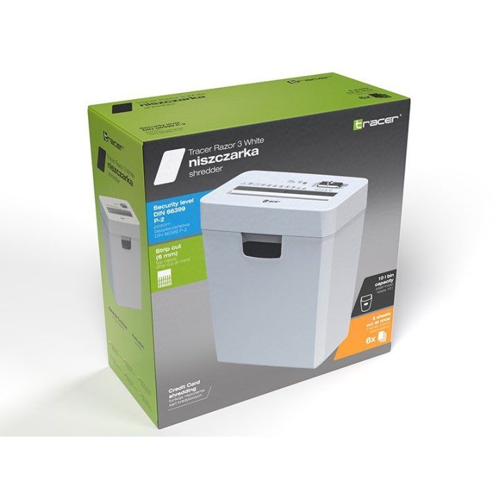 Popieriaus smulkintuvas iki 6 lapų Tracer, 10 l, baltas