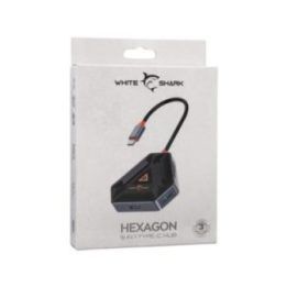 USB šakotuvas Type-C jungtimi White Shark HEXAGON, 6 viename, 0,1 m, juodos ir sidabrinės spalvos