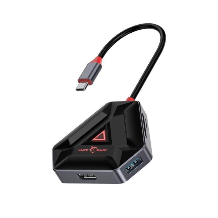 USB šakotuvas Type-C jungtimi White Shark HEXAGON, 6 viename, 0,1 m, juodos ir sidabrinės spalvos