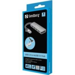 USB šakotuvas su USB-C arba USB-A jungtimi Sandberg, 4 USB 3.0 prievadai